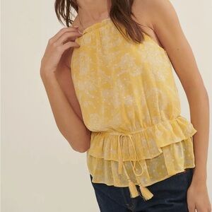 Dotted Swiss halter style yellow top with elastic and peplum NWT